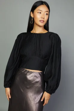 Long Sleeve Tops-Current Air Sequin Back Cutout Top BLACK