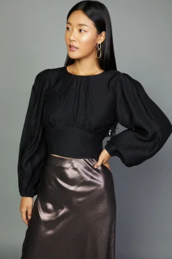 Long Sleeve Tops-Current Air Sequin Back Cutout Top BLACK