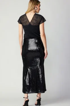 Skirts-Current Air Sequin Flared Skirt BLACK
