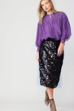 Skirts-Current Air Sequin Pencil Skirt BLACK