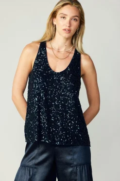 Sleeveless Tops-Current Air Sequin Sleeveless Top SAPPHIREBLUE