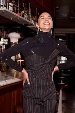 Long Sleeve Tops-Current Air Sequin Turtleneck Top BLACK