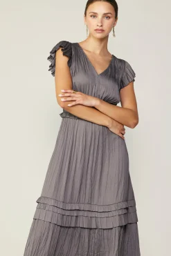 Midi Dresses-Current Air Sereia Pleated Midi Dress STEELGREY