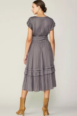Midi Dresses-Current Air Sereia Pleated Midi Dress STEELGREY
