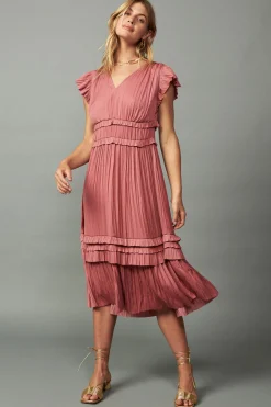 Midi Dresses-Current Air Sereia Pleated Midi Dress MAUVE