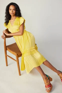 Midi Dresses-Current Air Sereia Pleated Midi Dress SUNNYYELLOW