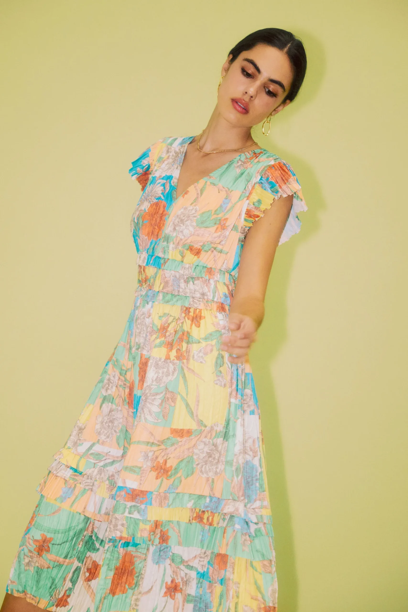 Midi Dresses-Current Air Sereia Pleated Midi Dress FLORALMLT