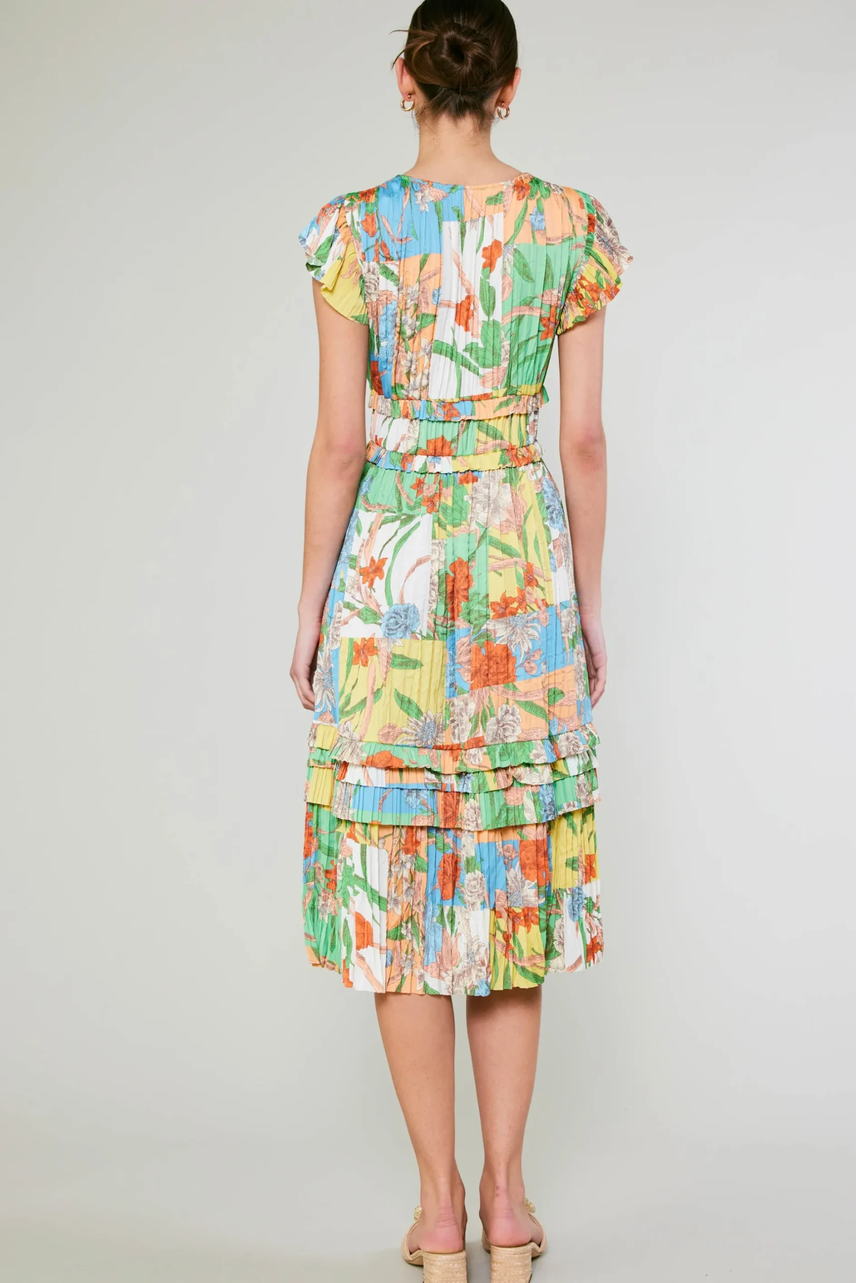 Midi Dresses-Current Air Sereia Pleated Midi Dress FLORALMLT