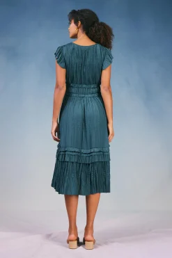 Midi Dresses-Current Air Sereia Pleated Midi Dress SLATEGREEN