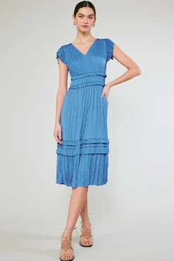 Midi Dresses-Current Air Sereia Pleated Midi Dress FADEDBLUE