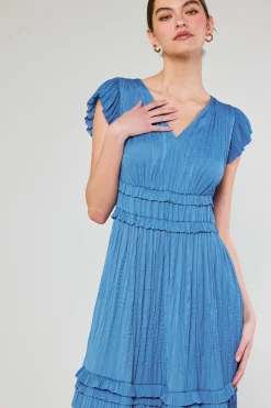 Midi Dresses-Current Air Sereia Pleated Midi Dress FADEDBLUE