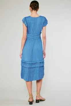 Midi Dresses-Current Air Sereia Pleated Midi Dress FADEDBLUE