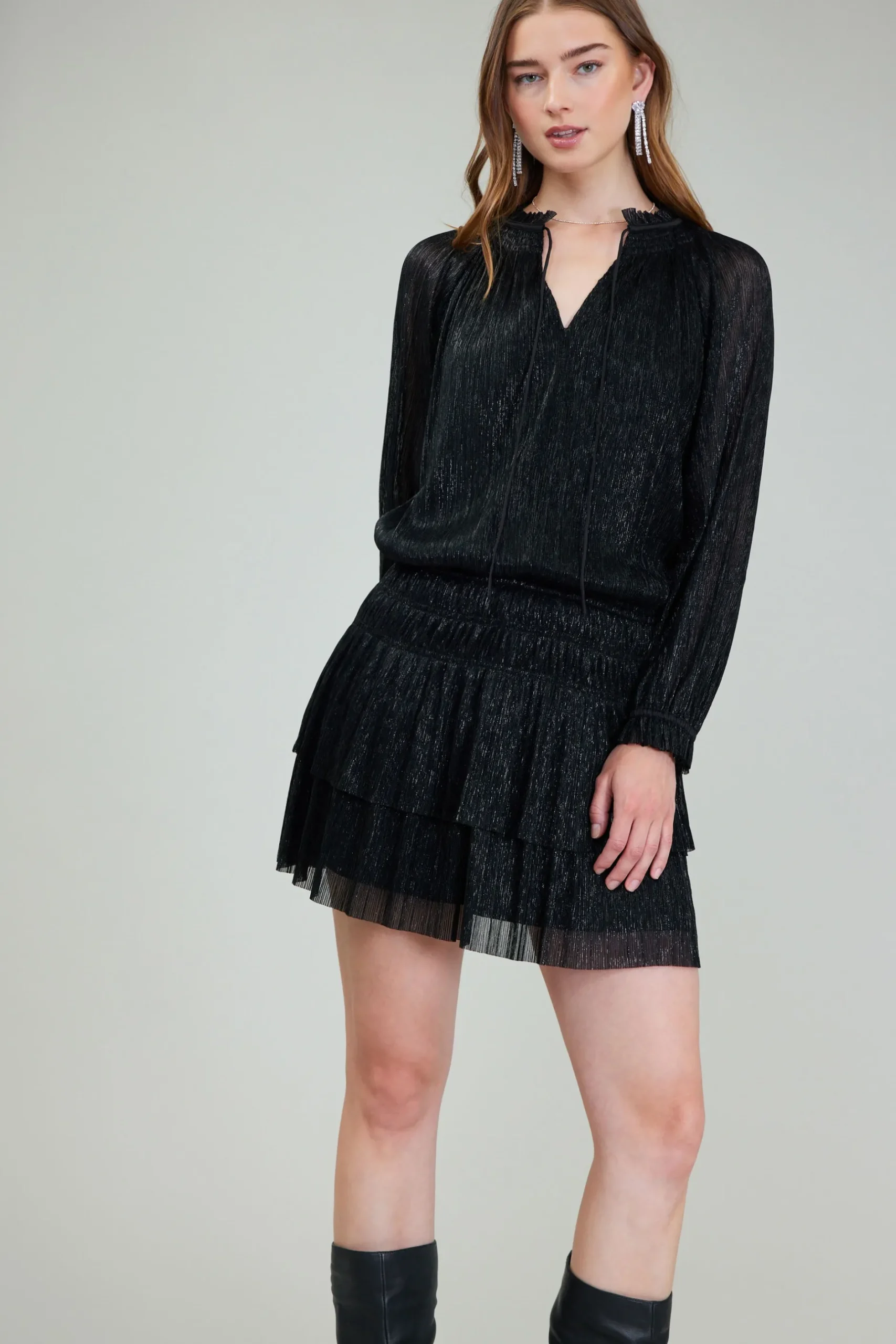 Mini Dresses-Current Air Shimmering Mini Dress BLACK