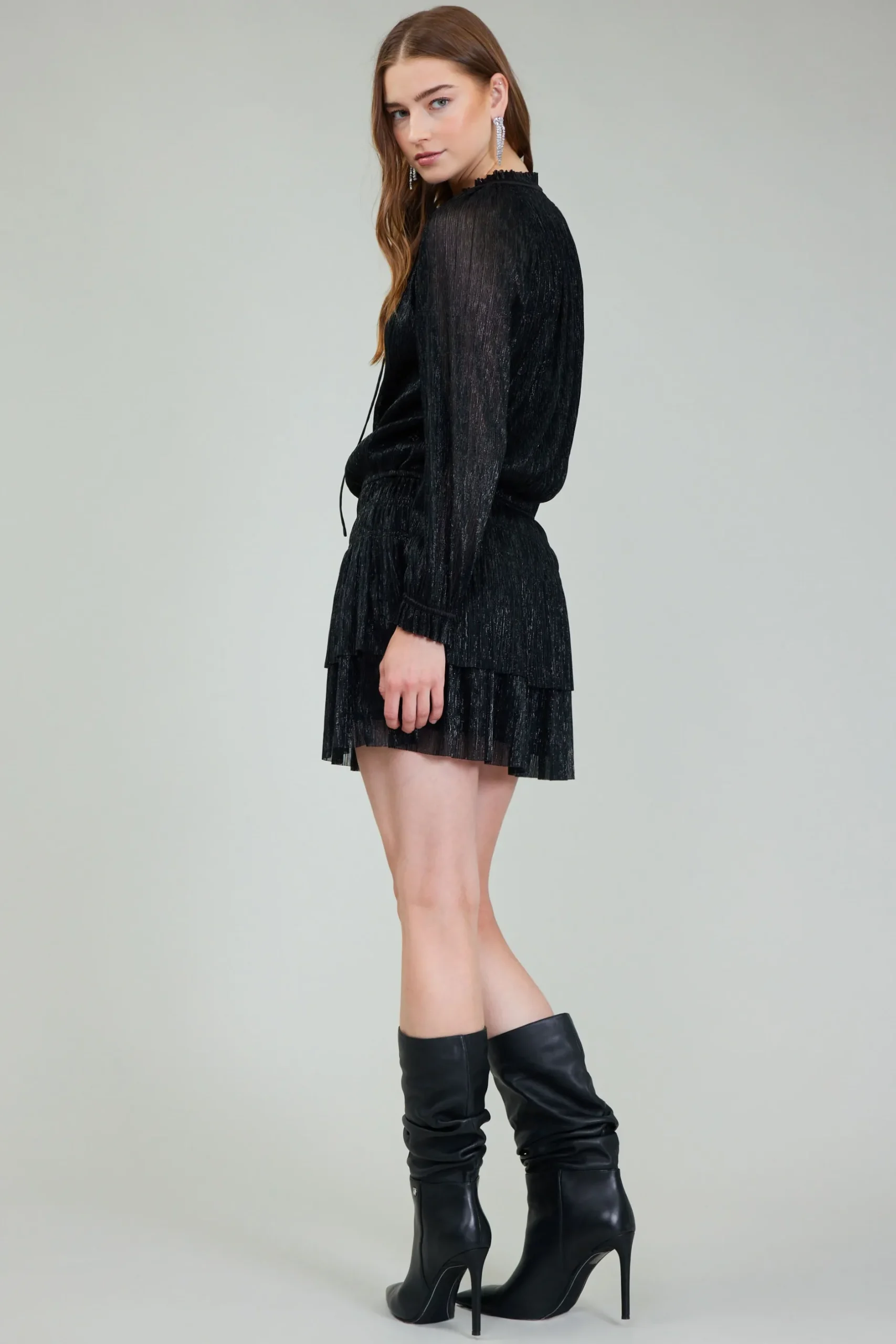 Mini Dresses-Current Air Shimmering Mini Dress BLACK