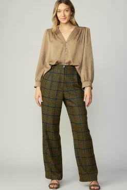 Long Sleeve Tops-Current Air Shirred Jacquard Blouse BRONZE