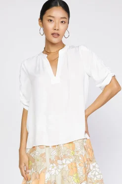 Short Sleeve Tops-Current Air Shirred Sleeve Blouse OFW