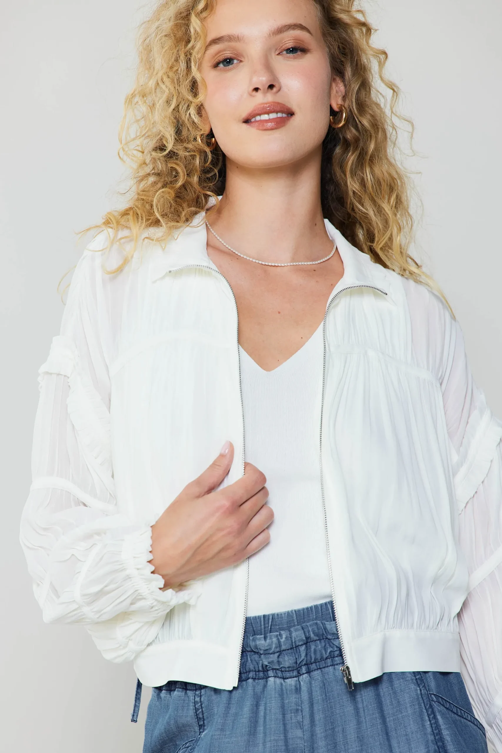 Coats & Jackets-Current Air Shirred Sleeve Jacket CREAMWHITE