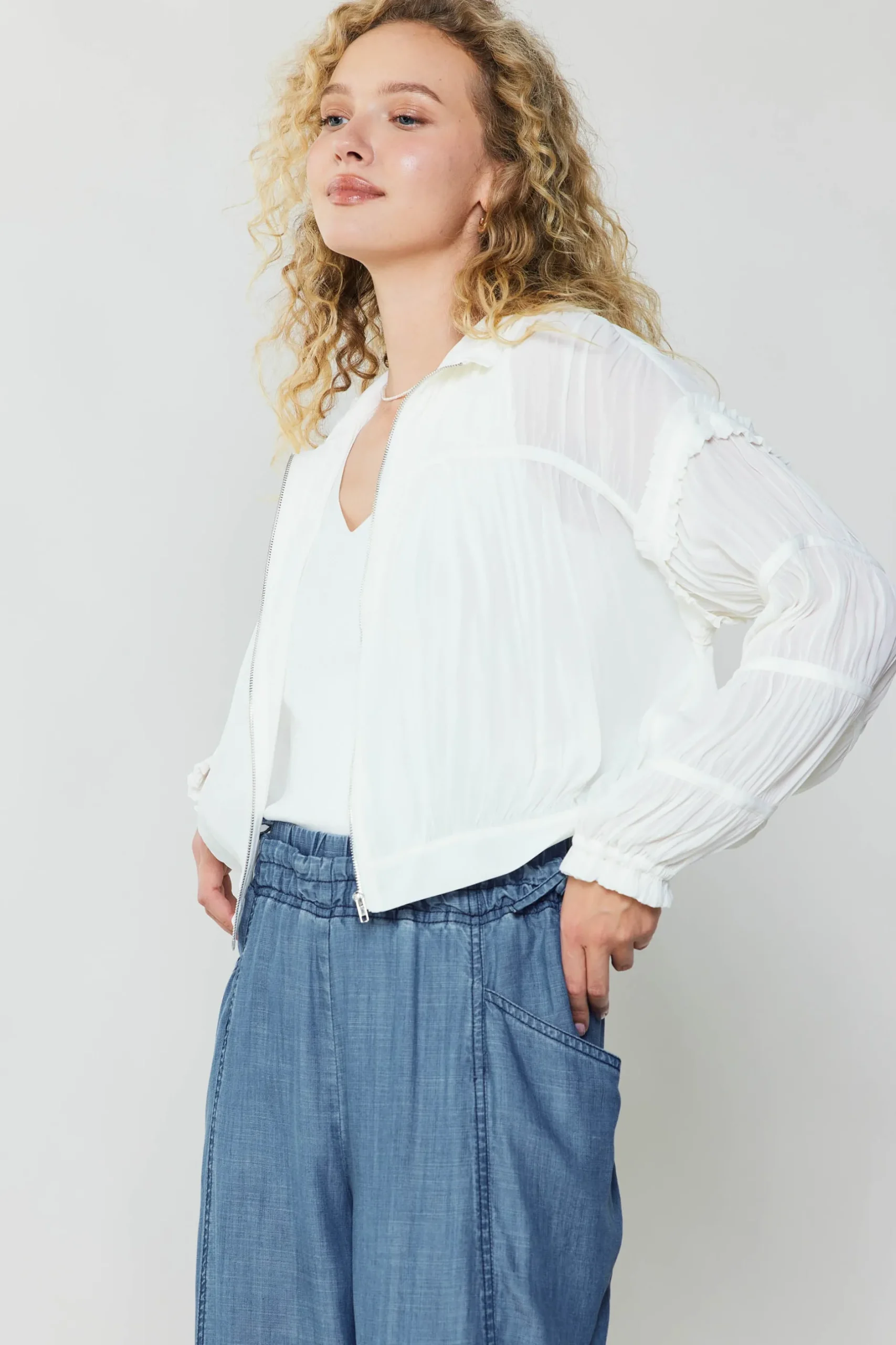 Coats & Jackets-Current Air Shirred Sleeve Jacket CREAMWHITE