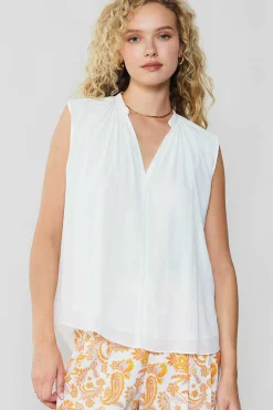 Sleeveless Tops-Current Air Shirred Sleeveless Top CREAMWHITE