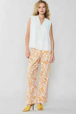 Sleeveless Tops-Current Air Shirred Sleeveless Top CREAMWHITE