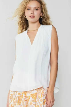 Sleeveless Tops-Current Air Shirred Sleeveless Top CREAMWHITE