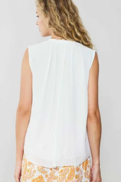 Sleeveless Tops-Current Air Shirred Sleeveless Top CREAMWHITE