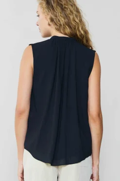 Sleeveless Tops-Current Air Shirred Sleeveless Top BLACK