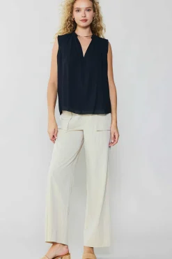 Sleeveless Tops-Current Air Shirred Sleeveless Top BLACK