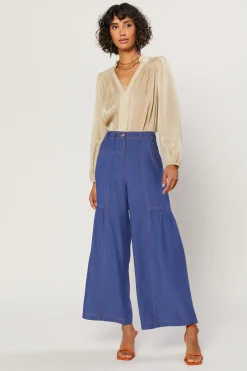 Pants-Current Air Shirred Wide Leg Pants DENIMBLUE