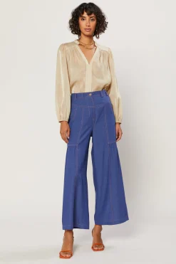 Pants-Current Air Shirred Wide Leg Pants DENIMBLUE