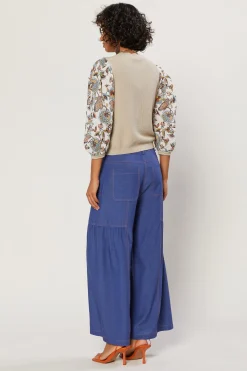 Pants-Current Air Shirred Wide Leg Pants DENIMBLUE