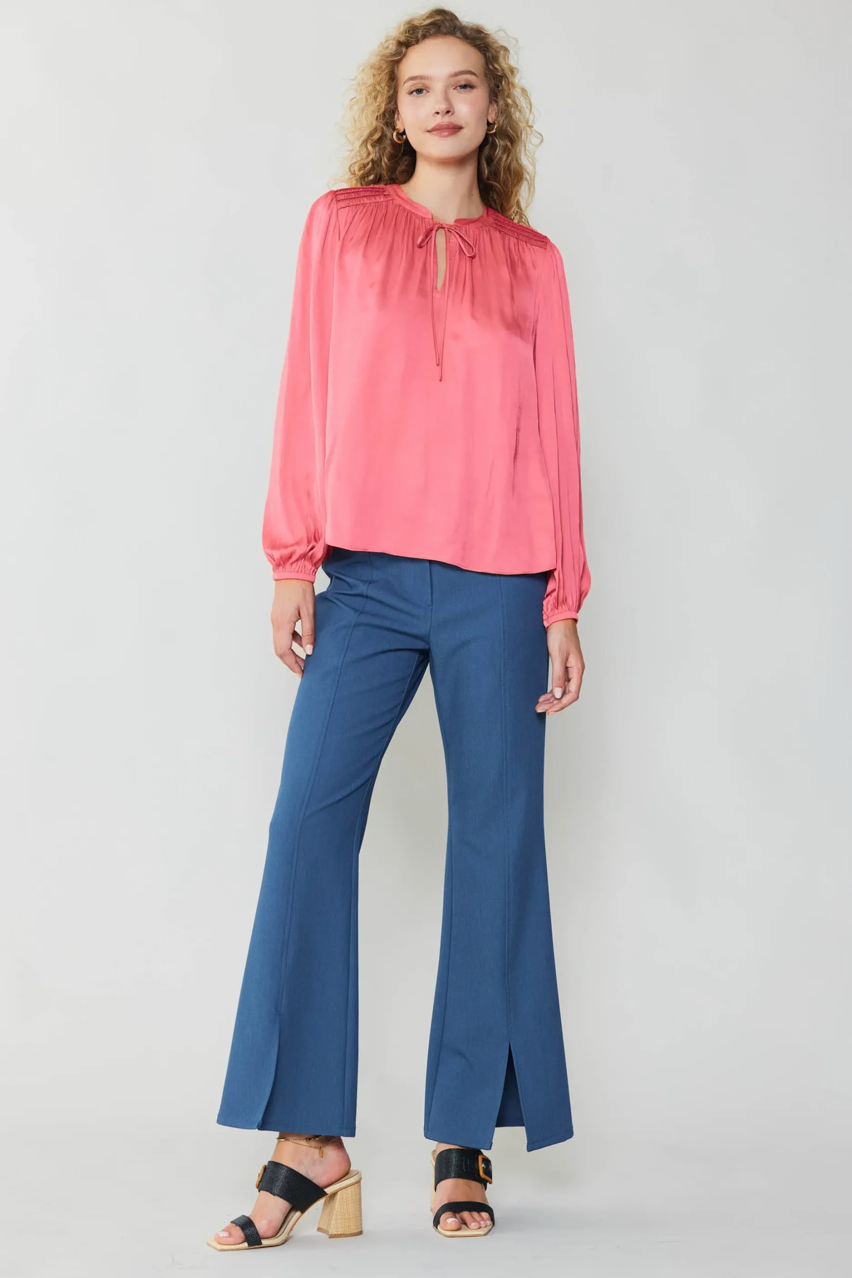 Long Sleeve Tops-Current Air Shirred Yoke Blouse BRINKPINK