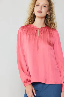 Long Sleeve Tops-Current Air Shirred Yoke Blouse BRINKPINK