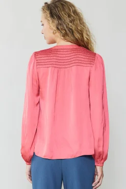 Long Sleeve Tops-Current Air Shirred Yoke Blouse BRINKPINK