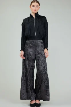 Coats & Jackets-Current Air Shirred Zip Up Jacket BLACK