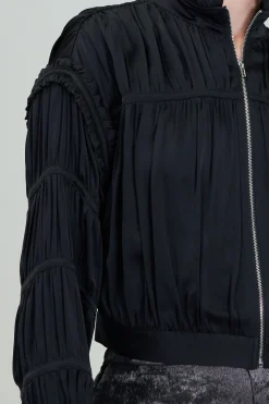 Coats & Jackets-Current Air Shirred Zip Up Jacket BLACK