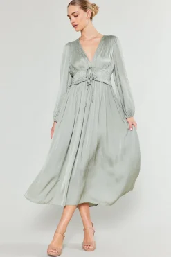 Maxi Dresses-Current Air Sidonie Pleated Maxi Dress SAGE