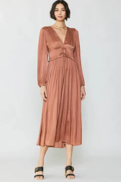 Maxi Dresses-Current Air Sidonie Pleated Maxi Dress CARAMEL