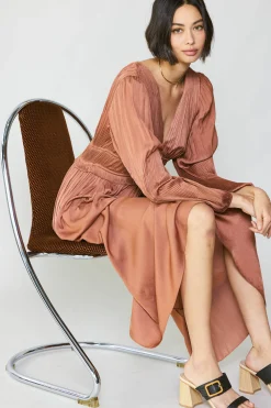 Maxi Dresses-Current Air Sidonie Pleated Maxi Dress CARAMEL
