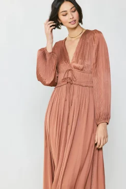 Maxi Dresses-Current Air Sidonie Pleated Maxi Dress CARAMEL
