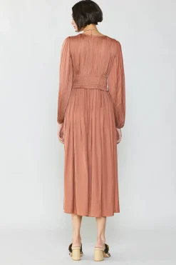Maxi Dresses-Current Air Sidonie Pleated Maxi Dress CARAMEL