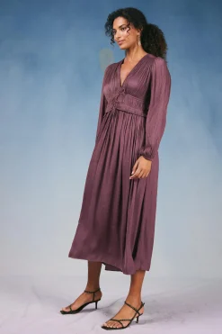 Maxi Dresses-Current Air Sidonie Pleated Maxi Dress DUSTYPLUM