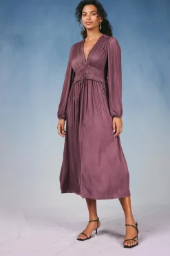 Maxi Dresses-Current Air Sidonie Pleated Maxi Dress DUSTYPLUM