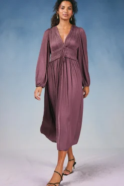 Maxi Dresses-Current Air Sidonie Pleated Maxi Dress DUSTYPLUM