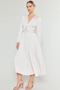 Maxi Dresses-Current Air Sidonie Pleated Maxi Dress ECRU