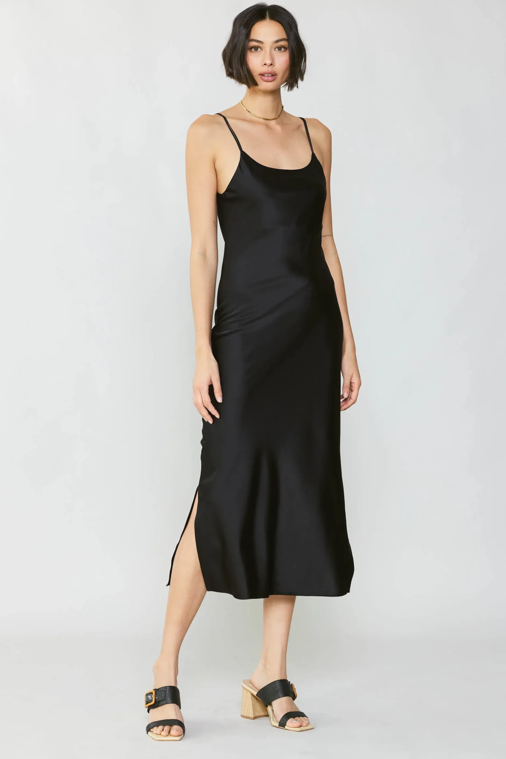 Midi Dresses-Current Air Silk Bias Midi Dress BLACK