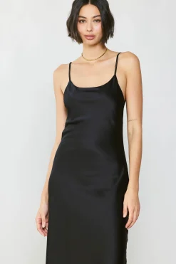 Midi Dresses-Current Air Silk Bias Midi Dress BLACK