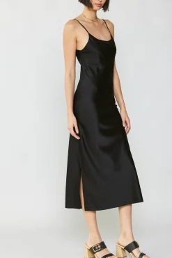 Midi Dresses-Current Air Silk Bias Midi Dress BLACK