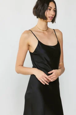 Midi Dresses-Current Air Silk Bias Midi Dress BLACK