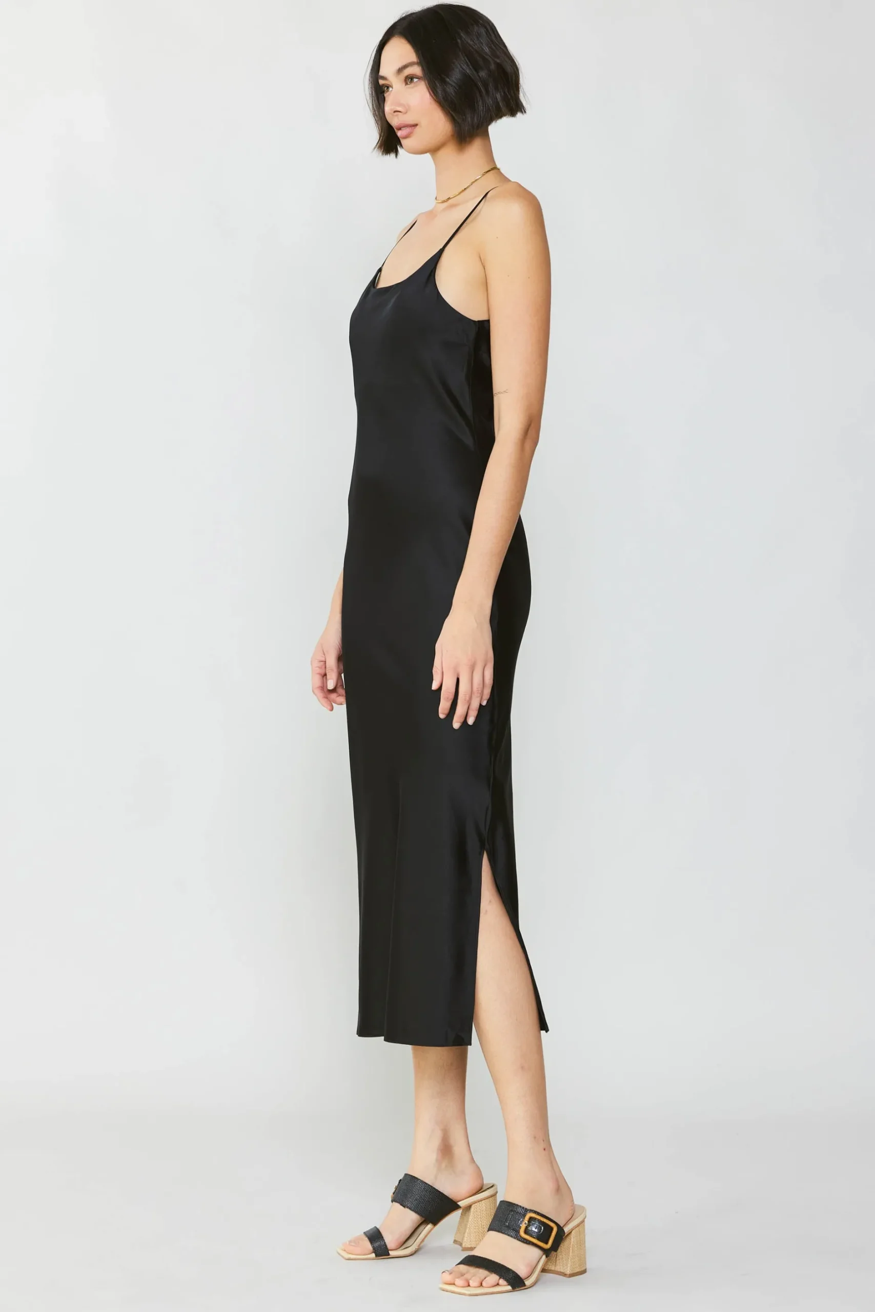 Midi Dresses-Current Air Silk Bias Midi Dress BLACK